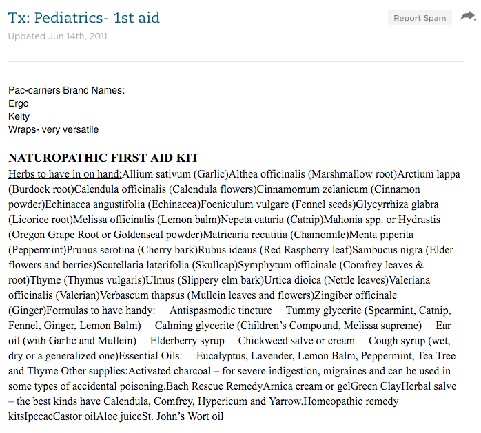Naturopathic pediatrics first aid kit